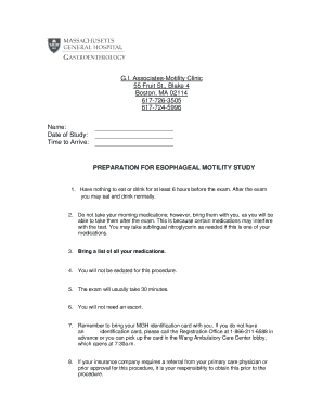 Esophageal Manometry Preparation Instructions