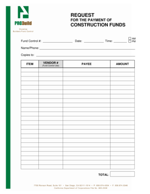 Request for Payment of Construction Funds