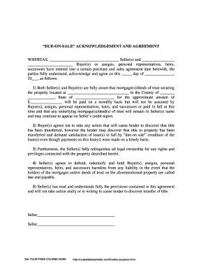 Due-On-Sale Acknowledgement and Agreement