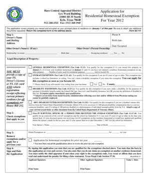 Texas Residential Homestead Exemption Application