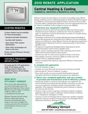 2010 Vermont HVAC Equipment Rebate Application