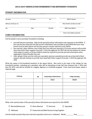 2014-2015 Verification Worksheet for Dependent Students