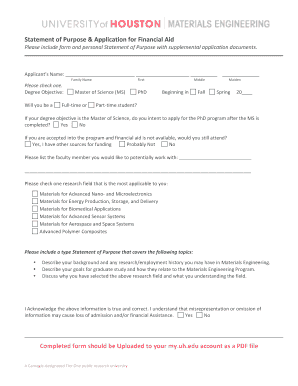 Statement of Purpose & Application for Financial Aid