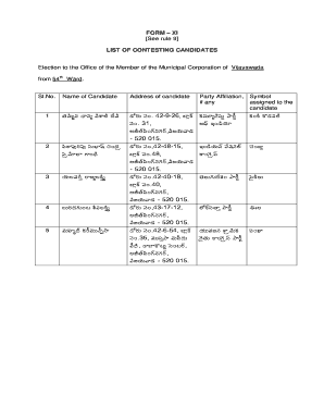 Form XI - List of Contesting Candidates