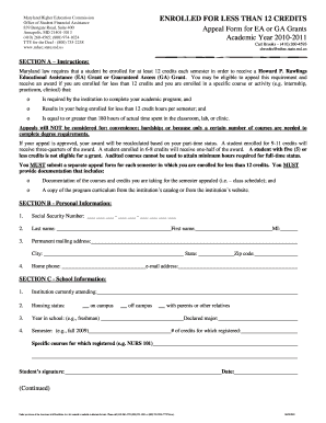 Maryland EA or GA Grant Appeal Form
