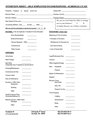 Schedule C Self-Employed Income Expense Form