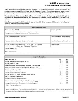 ARMA International Employment Application
