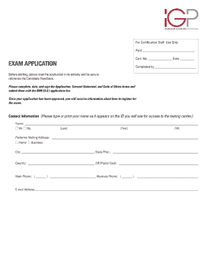 IGP Certification Exam Application