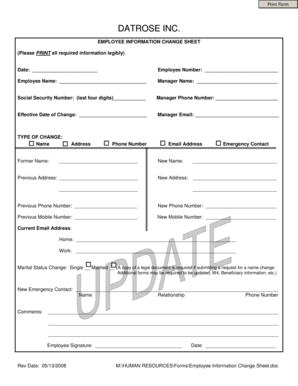 EMPLOYEE INFORMATION CHANGE SHEET - Datrose