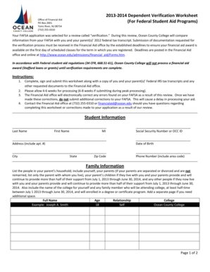 2013-2014 Dependent Verification Worksheet