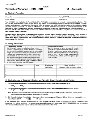 KVCC Verification Worksheet