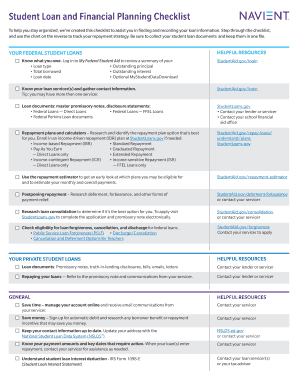 Student Loan and Financial Planning Checklist