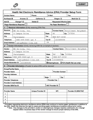 Health Net Electronic Remittance Advice Provider Setup Form