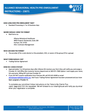 Alliance Behavioral Health Trading Partner Agreement