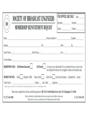 Society of Broadcast Engineers Membership Reinstatement Request