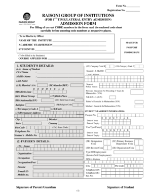 Raisoni Group of Institutions Admission Form
