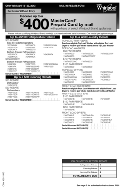 Whirlpool Appliance Mail-In Rebate Form