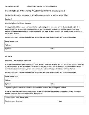 Ohio Non-Guilty/Conviction Statement Form