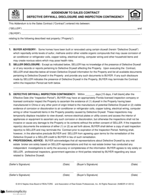 Addendum to Sales Contract for Defective Drywall Disclosure