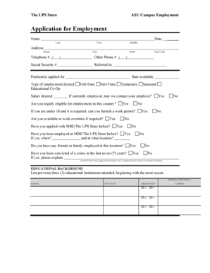 The UPS Store ASU Campus Employment Application