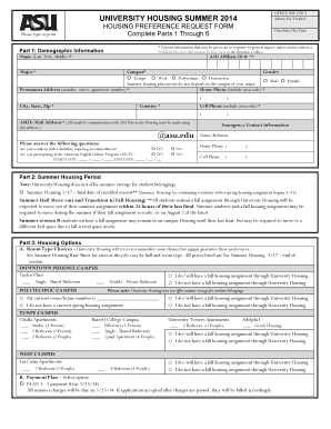 University Housing Summer 2014 Preference Request Form