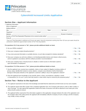 Cybershield Increased Limits Application