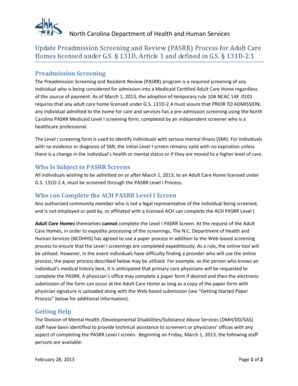 North Carolina Adult Care Home PASRR Level I Form