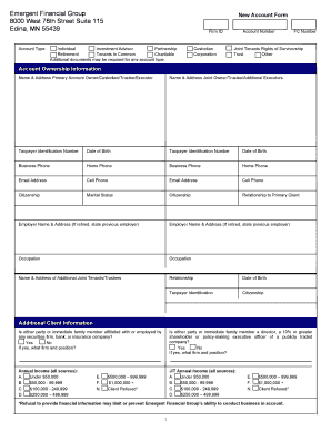 Emergent Financial Group New Account Form