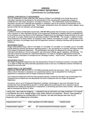 Oregon Employment Department Confidentiality Agreement