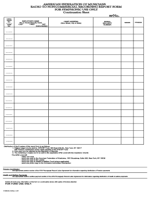 American Federation of Musicians Radio to Non-Commercial Recording Report Form