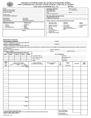 AFM Report Form for Radio Recording