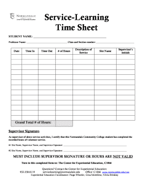 Service-Learning Time Sheet - Normandale Community College - normandale