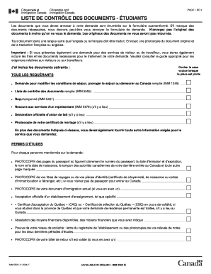 Liste de contrôle des documents - Étudiants