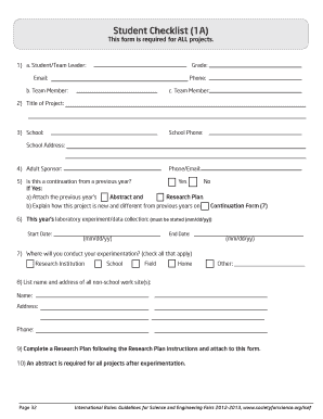 Student Checklist for Science Projects