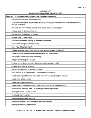 Checklist for Things to Do When a Person Dies