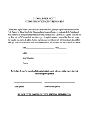 National Honor Society Student Information Form