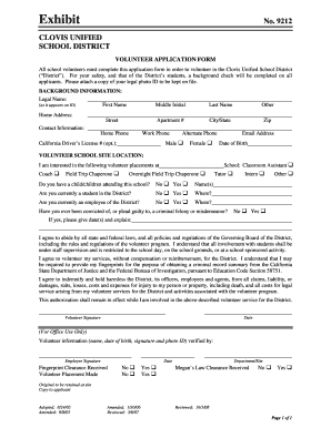 Clovis Unified School District Volunteer Application Form