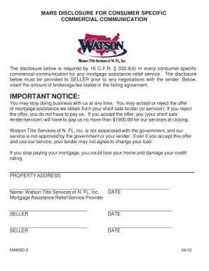 MARS Disclosure for Short Sale Processing