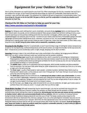 Outdoor Action Trip Packing List