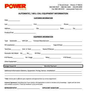 Automatic Will Call Equipment Information Form