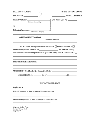Wyoming Order on Motion Form