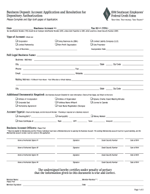 Business Deposit Account Application