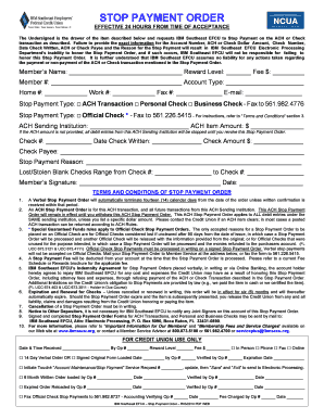 Stop Payment Order Form