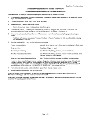United Heritage Credit Union Beneficiary Form