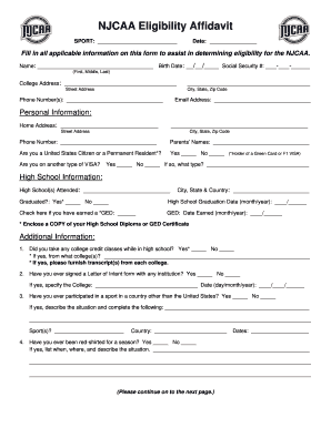 NJCAA Eligibility Affidavit
