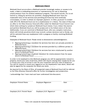 Medicaid Fraud Acknowledgement Form