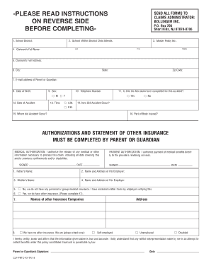 School Accident Claim Form