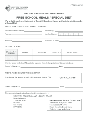 Special Diet Free School Meals Application