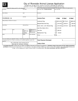 City of Riverside Animal License Application