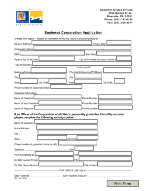 Business Corporation Application